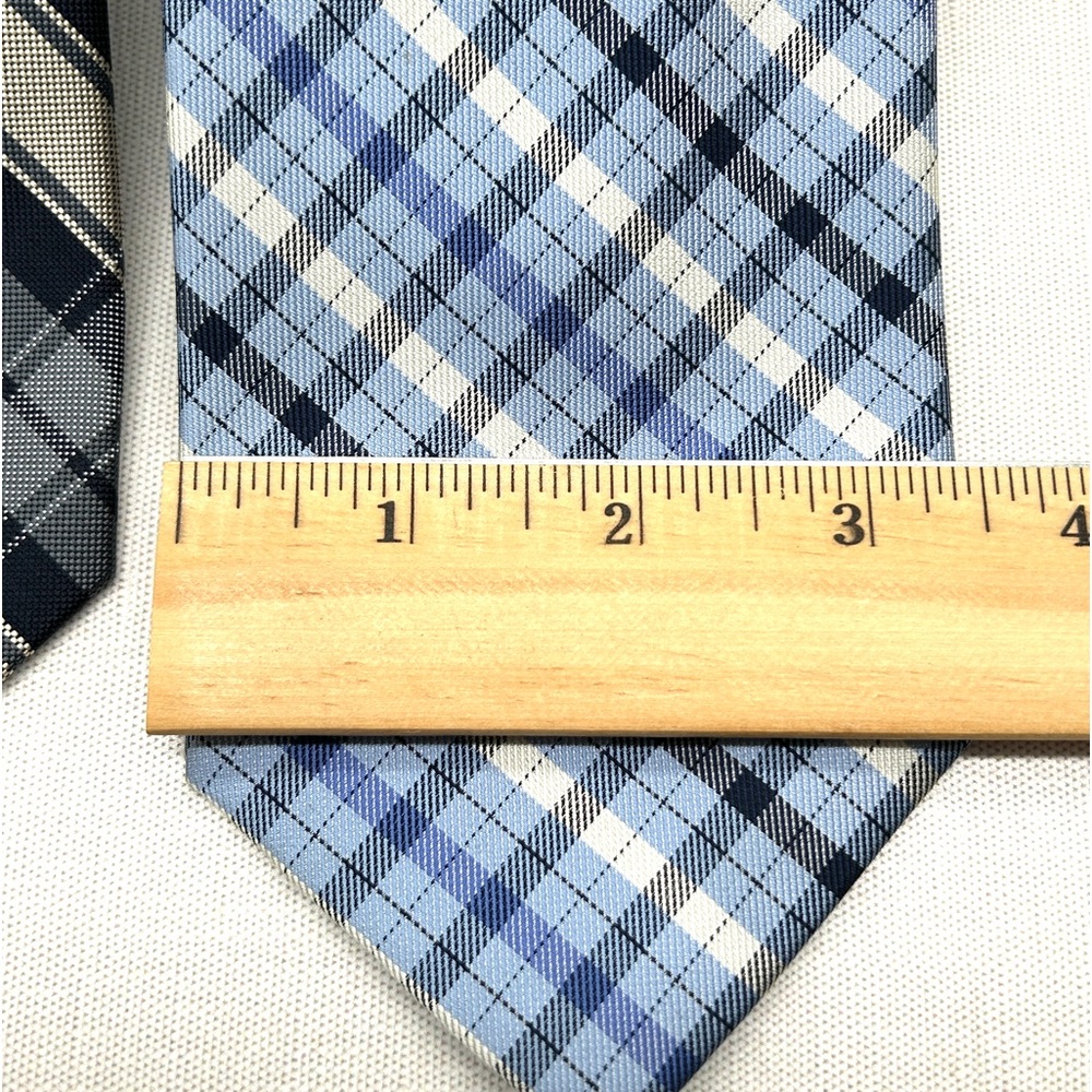 Jos A Bank Plaid Neck Tie Bundle of 3 Navy Royal Blue White 3 3/8-3.5” EUC - Picture 7 of 13